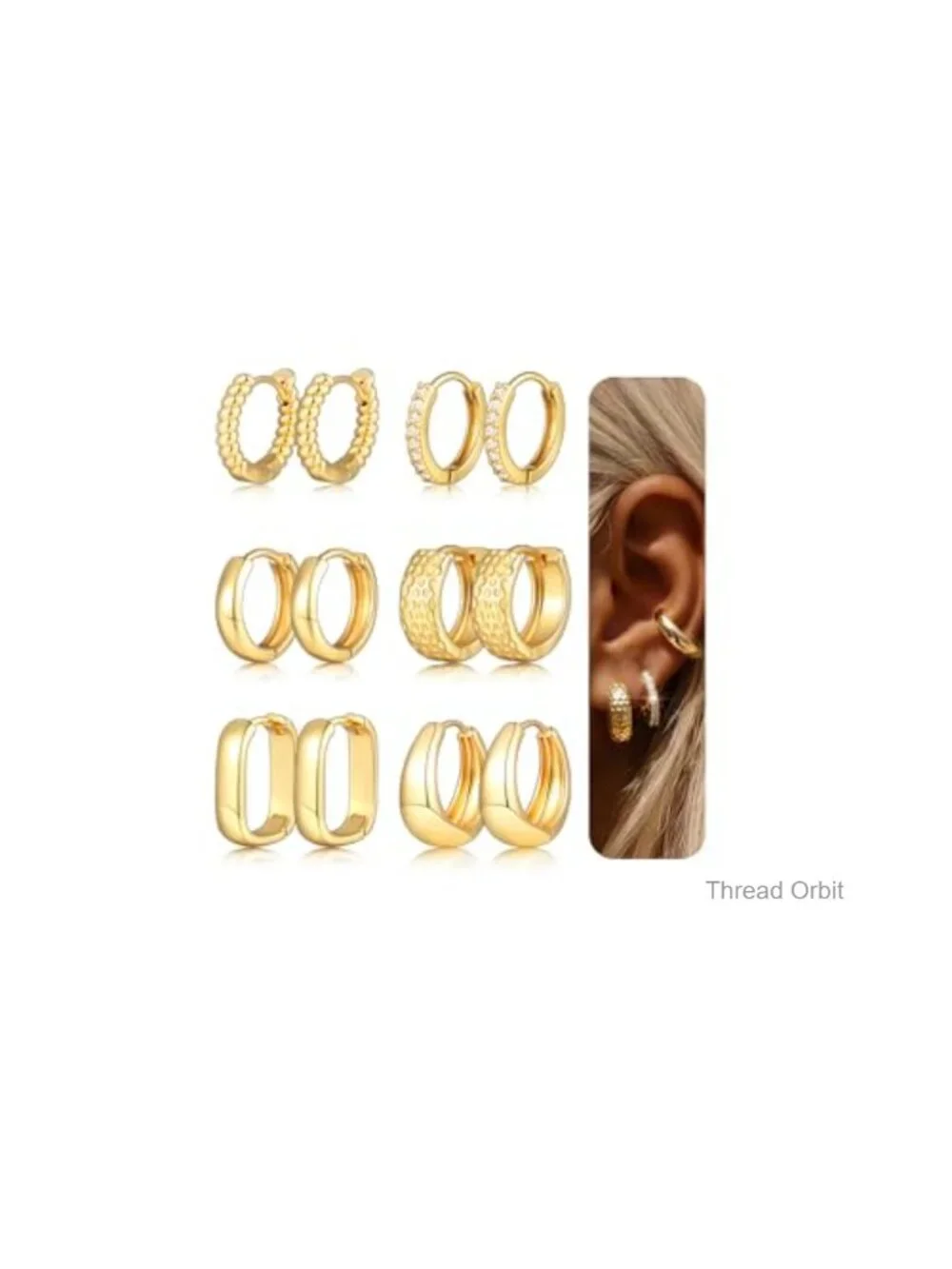 14K Gold Plated Lightweight Chunky Twisted Huggie Hoops Earrings Set Multipack